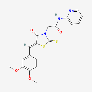 molecular formula C19H17N3O4S2 B2406587 (Z)-2-(5-(3,4-dimethoxybenzylidene)-4-oxo-2-thioxothiazolidin-3-yl)-N-(pyridin-2-yl)acetamide CAS No. 681832-64-4