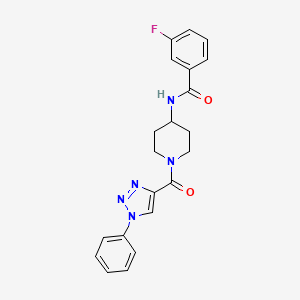 molecular formula C21H20FN5O2 B2406588 3-fluoro-N-(1-(1-phenyl-1H-1,2,3-triazole-4-carbonyl)piperidin-4-yl)benzamide CAS No. 1251695-66-5