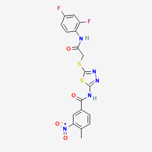 molecular formula C18H13F2N5O4S2 B2406598 N-(5-((2-((2,4-二氟苯基)氨基)-2-氧代乙基)硫代)-1,3,4-噻二唑-2-基)-4-甲基-3-硝基苯甲酰胺 CAS No. 868973-66-4