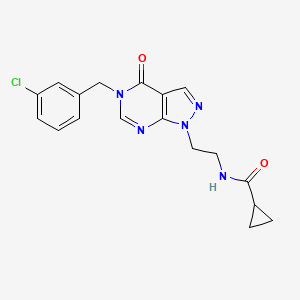 molecular formula C18H18ClN5O2 B2406603 N-(2-(5-(3-chlorobenzyl)-4-oxo-4,5-dihydro-1H-pyrazolo[3,4-d]pyrimidin-1-yl)ethyl)cyclopropanecarboxamide CAS No. 921888-92-8