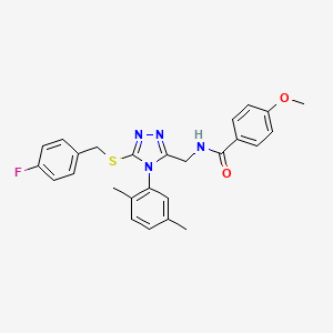 molecular formula C26H25FN4O2S B2406604 N-((4-(2,5-dimethylphenyl)-5-((4-fluorobenzyl)thio)-4H-1,2,4-triazol-3-yl)methyl)-4-methoxybenzamide CAS No. 476433-20-2