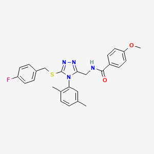 molecular formula C26H25FN4O2S B2406604 N-((4-(2,5-二甲基苯基)-5-((4-氟苄基)硫代)-4H-1,2,4-三唑-3-基)甲基)-4-甲氧基苯甲酰胺 CAS No. 476433-20-2