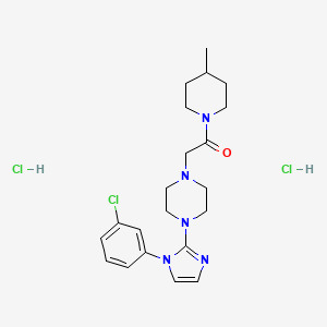 molecular formula C21H30Cl3N5O B2406608 2-(4-(1-(3-氯苯基)-1H-咪唑-2-基)哌嗪-1-基)-1-(4-甲基哌啶-1-基)乙酮二盐酸盐 CAS No. 1327207-11-3