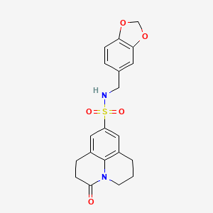 molecular formula C20H20N2O5S B2406629 N-(1,3-benzodioxol-5-ylmethyl)-3-oxo-2,3,6,7-tetrahydro-1H,5H-pyrido[3,2,1-ij]quinoline-9-sulfonamide CAS No. 896357-51-0