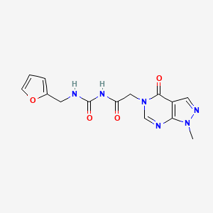 molecular formula C14H14N6O4 B2406641 1-[(furan-2-yl)methyl]-3-(2-{1-methyl-4-oxo-1H,4H,5H-pyrazolo[3,4-d]pyrimidin-5-yl}acetyl)urea CAS No. 923808-22-4