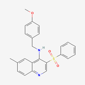 molecular formula C24H22N2O3S B2406655 3-(benzenesulfonyl)-N-[(4-methoxyphenyl)methyl]-6-methylquinolin-4-amine CAS No. 897624-50-9