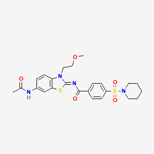 molecular formula C24H28N4O5S2 B2406670 N-[6-乙酰氨基-3-(2-甲氧基乙基)-1,3-苯并噻唑-2-亚烷基]-4-哌啶-1-基磺酰基苯甲酰胺 CAS No. 897616-18-1