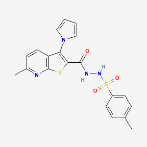 molecular formula C21H20N4O3S2 B2406709 N'-{[4,6-dimethyl-3-(1H-pyrrol-1-yl)thieno[2,3-b]pyridin-2-yl]carbonyl}-4-methylbenzenesulfonohydrazide CAS No. 478029-16-2