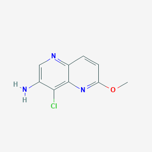 molecular formula C9H8ClN3O B2406727 4-Chloro-6-methoxy-1,5-naphthyridin-3-amine CAS No. 915977-08-1