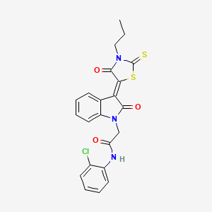 molecular formula C22H18ClN3O3S2 B2406737 N-(2-chlorophenyl)-2-[(3Z)-2-oxo-3-(4-oxo-3-propyl-2-thioxo-1,3-thiazolidin-5-ylidene)-2,3-dihydro-1H-indol-1-yl]acetamide CAS No. 618076-96-3