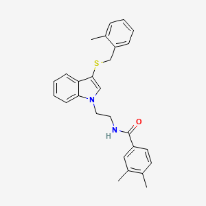 molecular formula C27H28N2OS B2406742 3,4-二甲基-N-[2-[3-[(2-甲苯基)甲基硫代]吲哚-1-基]乙基]苯甲酰胺 CAS No. 532975-17-0
