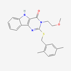 molecular formula C22H23N3O2S B2406746 2-[(2,5-二甲苯基)甲基硫代]-3-(2-甲氧基乙基)-5H-嘧啶并[5,4-b]吲哚-4-酮 CAS No. 888441-01-8