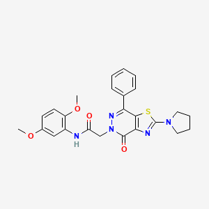molecular formula C25H25N5O4S B2406747 N-(2,5-dimethoxyphenyl)-2-(4-oxo-7-phenyl-2-(pyrrolidin-1-yl)thiazolo[4,5-d]pyridazin-5(4H)-yl)acetamide CAS No. 1105232-29-8
