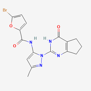 molecular formula C16H14BrN5O3 B2406753 5-溴-N-(3-甲基-1-(4-氧代-4,5,6,7-四氢-3H-环戊[d]嘧啶-2-基)-1H-吡唑-5-基)呋喃-2-甲酰胺 CAS No. 1002482-85-0