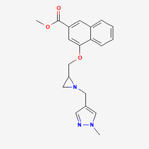 molecular formula C20H21N3O3 B2406754 Methyl 4-[[1-[(1-methylpyrazol-4-yl)methyl]aziridin-2-yl]methoxy]naphthalene-2-carboxylate CAS No. 2418728-66-0