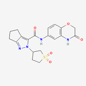 molecular formula C19H20N4O5S B2406755 2-(1,1-dioxidotetrahydrothiophen-3-yl)-N-(3-oxo-3,4-dihydro-2H-benzo[b][1,4]oxazin-6-yl)-2,4,5,6-tetrahydrocyclopenta[c]pyrazole-3-carboxamide CAS No. 1040665-41-5