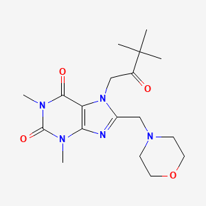 molecular formula C18H27N5O4 B2406764 7-(3,3-Dimethyl-2-oxobutyl)-1,3-dimethyl-8-(morpholin-4-ylmethyl)purine-2,6-dione CAS No. 878420-90-7