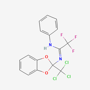 molecular formula C16H10Cl3F3N2O2 B2406765 (Z)-2,2,2-trifluoro-N-phenyl-N'-(2-(trichloromethyl)benzo[d][1,3]dioxol-2-yl)acetimidamide CAS No. 306319-11-9