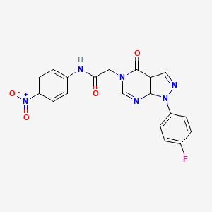 molecular formula C19H13FN6O4 B2406774 2-(1-(4-fluorophenyl)-4-oxo-1H-pyrazolo[3,4-d]pyrimidin-5(4H)-yl)-N-(4-nitrophenyl)acetamide CAS No. 852450-62-5