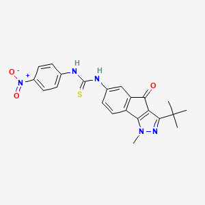 molecular formula C22H21N5O3S B2406775 3-(tert-butyl)-1-méthyl-6-((((4-nitrophényl)amino)thioxométhyl)amino)indéno[2,3-D]pyrazol-4-one CAS No. 1119392-40-3