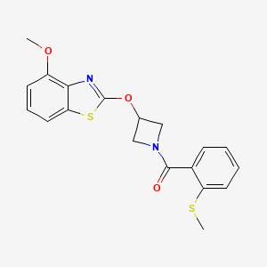 molecular formula C19H18N2O3S2 B2406778 (3-((4-Methoxybenzo[d]thiazol-2-yl)oxy)azetidin-1-yl)(2-(methylthio)phenyl)methanone CAS No. 1421453-10-2