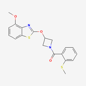 molecular formula C19H18N2O3S2 B2406778 (3-((4-甲氧基苯并[d]噻唑-2-基)氧基)氮杂环丁烷-1-基)(2-(甲硫基)苯基)甲酮 CAS No. 1421453-10-2