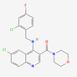 molecular formula C21H18Cl2FN3O2 B2406806 {6-Chloro-4-[(2-chloro-4-fluorobenzyl)amino]quinolin-3-yl}(morpholin-4-yl)methanone CAS No. 1326878-49-2