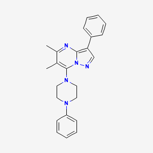 molecular formula C24H25N5 B2406819 5,6-Dimethyl-3-phenyl-7-(4-phenylpiperazin-1-yl)pyrazolo[1,5-a]pyrimidine CAS No. 900266-19-5