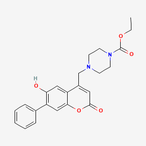 molecular formula C23H24N2O5 B2406824 4-[(6-ヒドロキシ-2-オキソ-7-フェニルクロメン-4-イル)メチル]ピペラジン-1-カルボン酸エチル CAS No. 859108-80-8