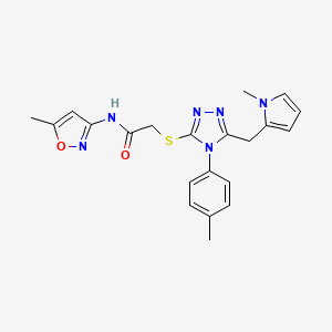 molecular formula C21H22N6O2S B2406827 2-((5-((1-甲基-1H-吡咯-2-基)甲基)-4-(对甲苯基)-4H-1,2,4-三唑-3-基)硫代)-N-(5-甲基异恶唑-3-基)乙酰胺 CAS No. 847392-79-4