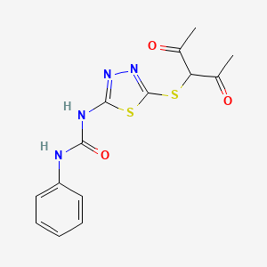 molecular formula C14H14N4O3S2 B2406833 1-(5-((2,4-Dioxopentan-3-yl)thio)-1,3,4-thiadiazol-2-yl)-3-phenylurea CAS No. 898437-15-5