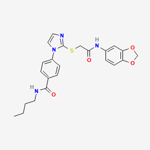 molecular formula C23H24N4O4S B2406835 4-[2-({[(2H-1,3-苯并二氧杂环戊烯-5-基)氨基甲酰基]甲基}硫代)-1H-咪唑-1-基]-N-丁基苯甲酰胺 CAS No. 1207039-83-5