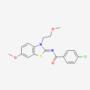 molecular formula C18H17ClN2O3S B2406836 4-氯-N-[6-甲氧基-3-(2-甲氧基乙基)-1,3-苯并噻唑-2-亚甲基]苯甲酰胺 CAS No. 865161-22-4