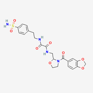 molecular formula C22H24N4O8S B2406844 N1-((3-(benzo[d][1,3]dioxole-5-carbonyl)oxazolidin-2-yl)methyl)-N2-(4-sulfamoylphenethyl)oxalamide CAS No. 874805-57-9