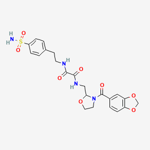 molecular formula C22H24N4O8S B2406844 N1-((3-(Benzo[d][1,3]dioxol-5-carbonyl)oxazolidin-2-yl)methyl)-N2-(4-Sulfamoylphenethyl)oxalamid CAS No. 874805-57-9