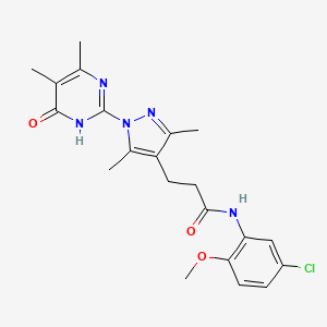 molecular formula C21H24ClN5O3 B2406863 N-(5-氯-2-甲氧基苯基)-3-(1-(4,5-二甲基-6-氧代-1,6-二氢嘧啶-2-基)-3,5-二甲基-1H-吡唑-4-基)丙酰胺 CAS No. 1170244-80-0