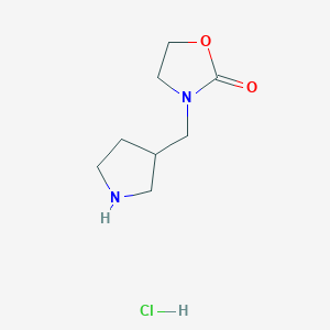 molecular formula C8H15ClN2O2 B2406865 3-(吡咯烷-3-基甲基)-1,3-恶唑烷-2-酮盐酸盐 CAS No. 1820684-55-6