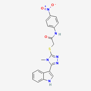 molecular formula C19H16N6O3S B2406887 2-((5-(1H-indol-3-yl)-4-methyl-4H-1,2,4-triazol-3-yl)thio)-N-(4-nitrophenyl)acetamide CAS No. 852143-04-5