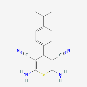 molecular formula C16H16N4S B2406890 2,6-diamino-4-(4-isopropylphenyl)-4H-thiopyran-3,5-dicarbonitrile CAS No. 303066-28-6