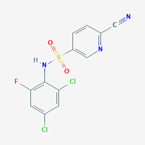 molecular formula C12H6Cl2FN3O2S B2406902 6-Cyano-N-(2,4-dichloro-6-fluorophenyl)pyridine-3-sulfonamide CAS No. 1645414-76-1