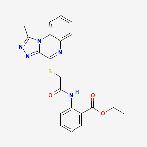 molecular formula C21H19N5O3S B2406944 Ethyl 2-({[(1-methyl[1,2,4]triazolo[4,3-a]quinoxalin-4-yl)thio]acetyl}amino)benzoate CAS No. 1358708-07-2