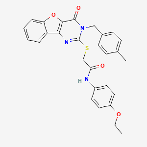 molecular formula C28H25N3O4S B2406949 N-(4-ethoxyphenyl)-2-{[3-(4-methylbenzyl)-4-oxo-3,4-dihydro[1]benzofuro[3,2-d]pyrimidin-2-yl]sulfanyl}acetamide CAS No. 902902-78-7