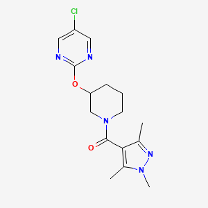 molecular formula C16H20ClN5O2 B2406980 (3-((5-chloropyrimidin-2-yl)oxy)piperidin-1-yl)(1,3,5-trimethyl-1H-pyrazol-4-yl)methanone CAS No. 2034633-30-0
