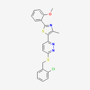 molecular formula C22H18ClN3OS2 B2406989 5-(6-((2-氯苄基)硫代)吡啶并[3,2-c]嘧啶-3-基)-2-(2-甲氧基苯基)-4-甲基噻唑 CAS No. 954662-54-5