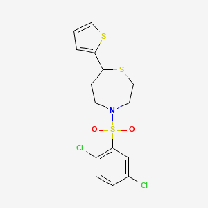 molecular formula C15H15Cl2NO2S3 B2406996 4-((2,5-Dichlorophenyl)sulfonyl)-7-(thiophen-2-yl)-1,4-thiazepane CAS No. 1705873-33-1