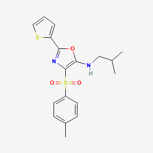 molecular formula C18H20N2O3S2 B2407019 4-(4-甲苯磺酰基)-N-(2-甲基丙基)-2-噻吩-2-基-1,3-恶唑-5-胺 CAS No. 627833-66-3