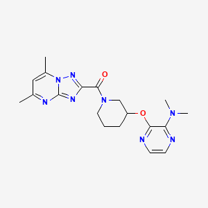 molecular formula C19H24N8O2 B2407020 (5,7-Dimethyl-[1,2,4]triazolo[1,5-a]pyrimidin-2-yl)(3-((3-(dimethylamino)pyrazin-2-yl)oxy)piperidin-1-yl)methanone CAS No. 2034583-04-3