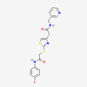 molecular formula C19H17FN4O2S2 B2407044 N-(4-fluorophenyl)-2-((4-(2-oxo-2-((pyridin-3-ylmethyl)amino)ethyl)thiazol-2-yl)thio)acetamide CAS No. 942001-00-5