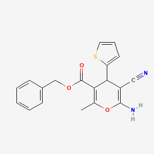 molecular formula C19H16N2O3S B2407045 Benzyl 6-amino-5-cyano-2-methyl-4-(2-thienyl)-4H-pyran-3-carboxylate CAS No. 327068-32-6