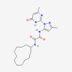 molecular formula C23H34N6O3 B2407084 N1-cyclododecyl-N2-(3-methyl-1-(4-methyl-6-oxo-1,6-dihydropyrimidin-2-yl)-1H-pyrazol-5-yl)oxalamide CAS No. 1014026-60-8